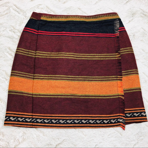 LOFT Dresses & Skirts - LOFT • Boho Fringe Skirt Striped Wool Blend 6P 6